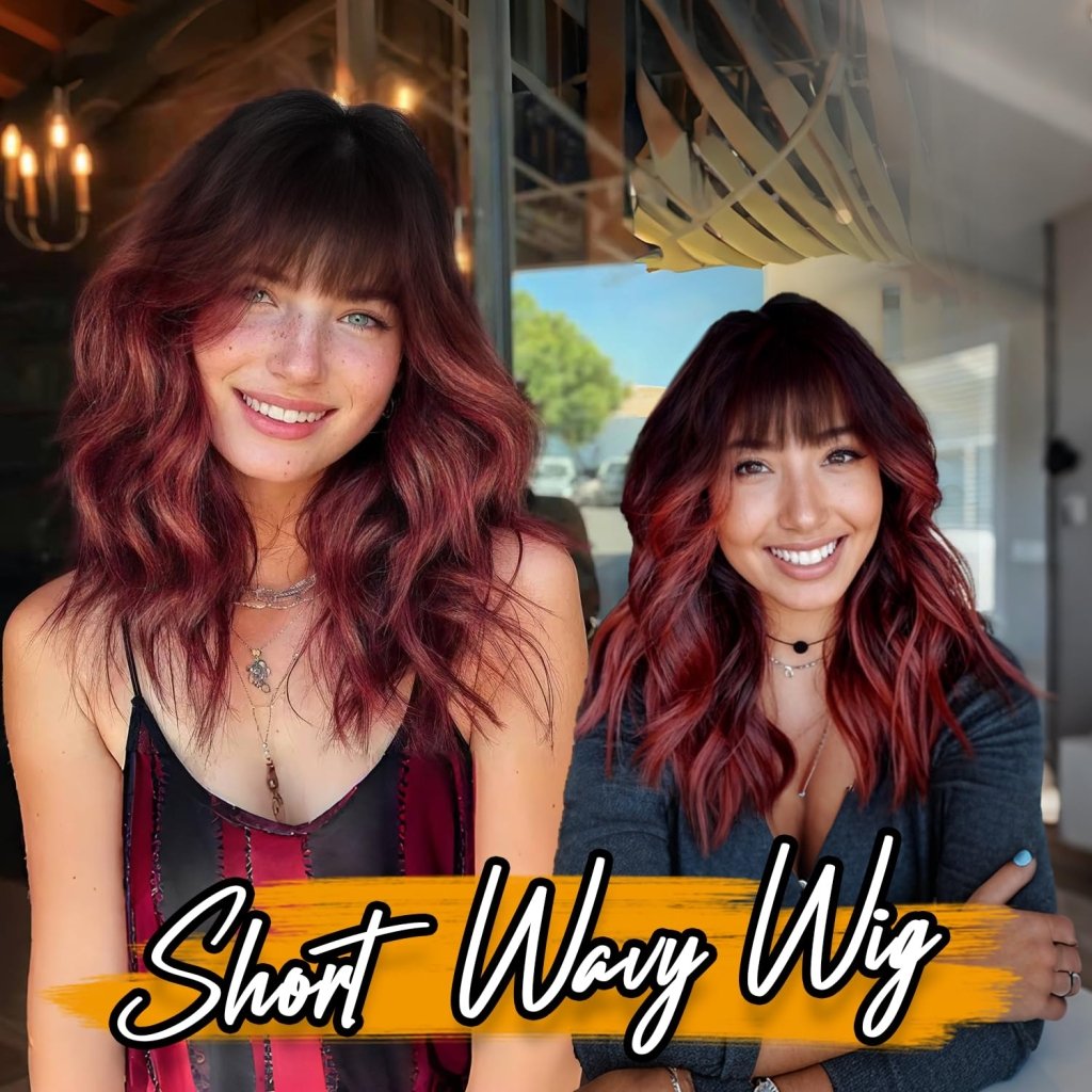 Curly Bob Wig with Bangs Short Wavy Wigs for Women human hair Heat Resistant Wigs - Wigtrends