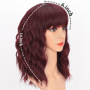 Curly Bob Wig with Bangs Short Wavy Wigs for Women human hair Heat Resistant Wigs - Wigtrends