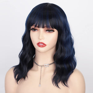 Curly Bob Wig with Bangs Short Wavy Wigs for Women human hair Heat Resistant Wigs - Wigtrends