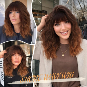 Curly Bob Wig with Bangs Short Wavy Wigs for Women human hair Heat Resistant Wigs - Wigtrends