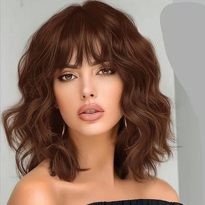 Curly Bob Wig with Bangs Short Wavy Wigs for Women human hair Heat Resistant Wigs - Wigtrends