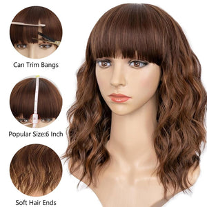 Curly Bob Wig with Bangs Short Wavy Wigs for Women human hair Heat Resistant Wigs - Wigtrends