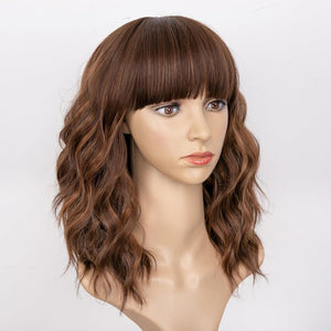 Curly Bob Wig with Bangs Short Wavy Wigs for Women human hair Heat Resistant Wigs - Wigtrends