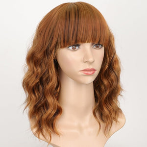 Curly Bob Wig with Bangs Short Wavy Wigs for Women human hair Heat Resistant Wigs - Wigtrends