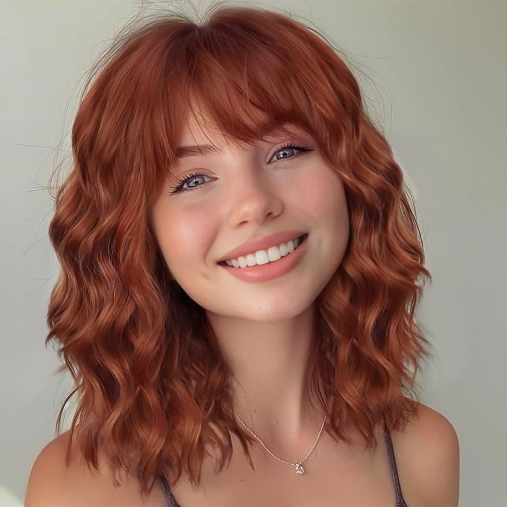 Curly Bob Wig with Bangs Short Wavy Wigs for Women human hair Heat Resistant Wigs - Wigtrends