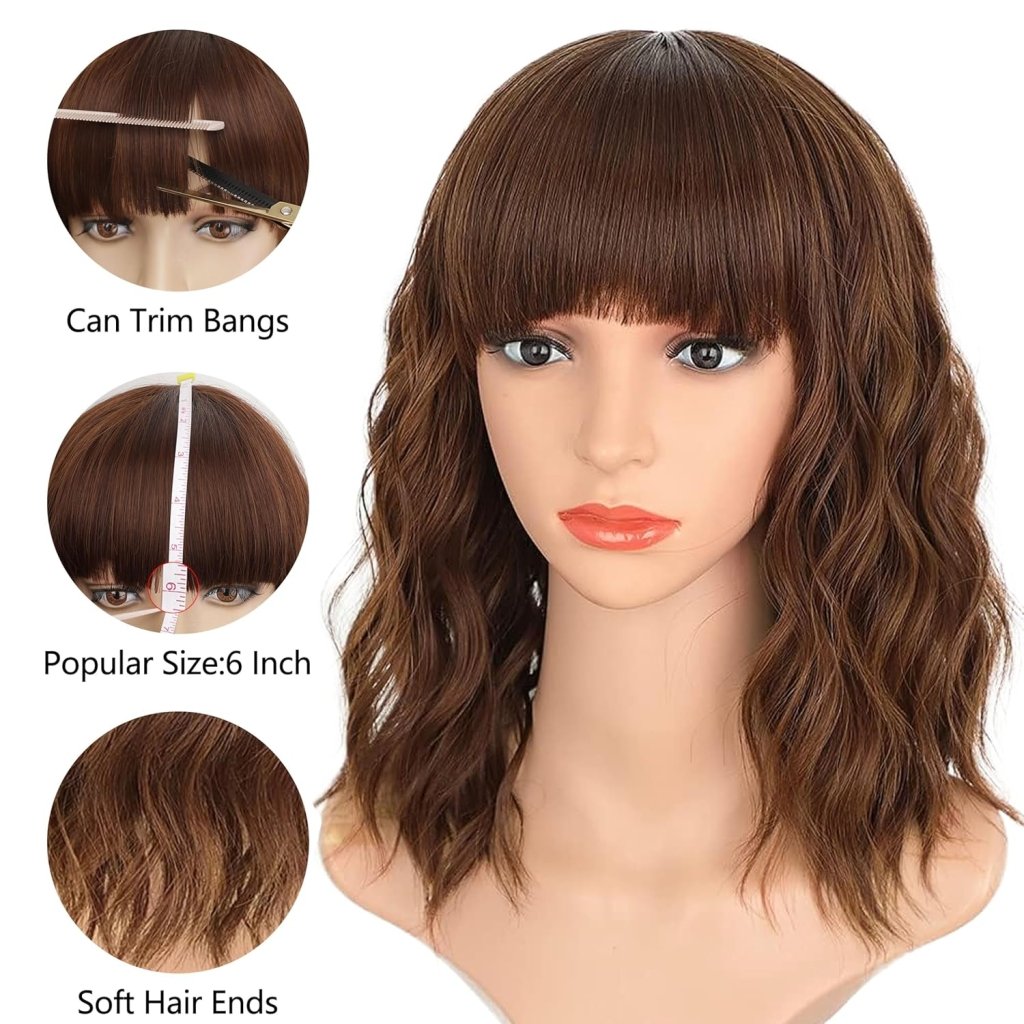 Curly Bob Wig with Bangs Short Wavy Wigs for Women human hair Heat Resistant Wigs - Wigtrends