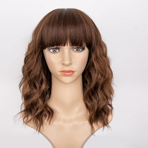 Curly Bob Wig with Bangs Short Wavy Wigs for Women human hair Heat Resistant Wigs - Wigtrends