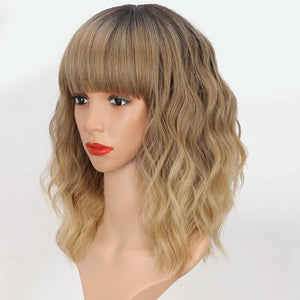 Curly Bob Wig with Bangs Short Wavy Wigs for Women human hair Heat Resistant Wigs - Wigtrends