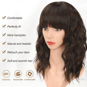 Curly Bob Wig with Bangs Short Wavy Wigs for Women human hair Heat Resistant Wigs - Wigtrends