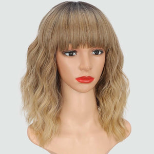 Curly Bob Wig with Bangs Short Wavy Wigs for Women human hair Heat Resistant Wigs - Wigtrends