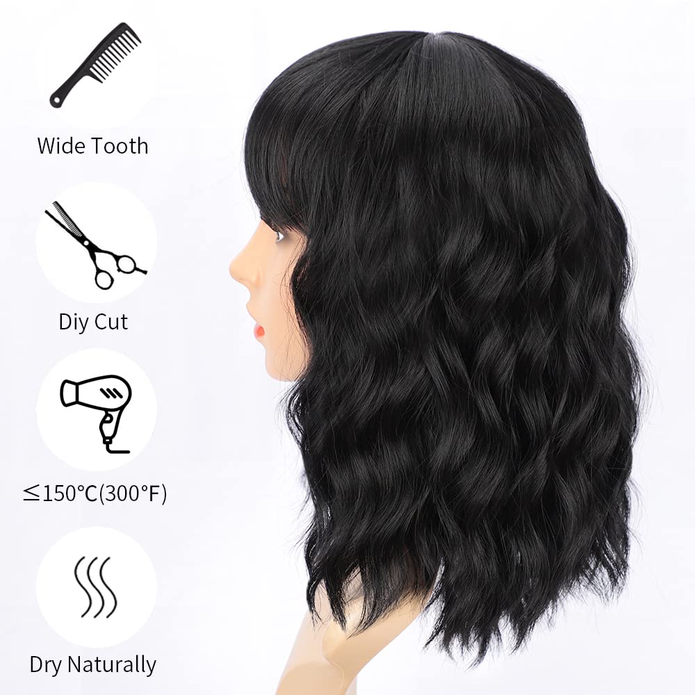 Curly Bob Wig with Bangs Short Wavy Wigs for Women human hair Heat Resistant Wigs - Wigtrends