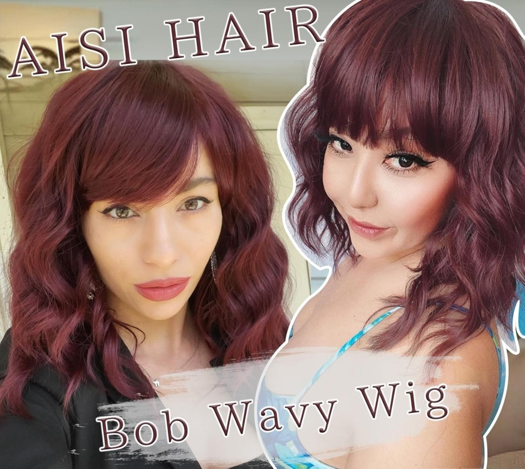 Curly Bob Wig with Bangs Short Wavy Wigs for Women human hair Heat Resistant Wigs - Wigtrends