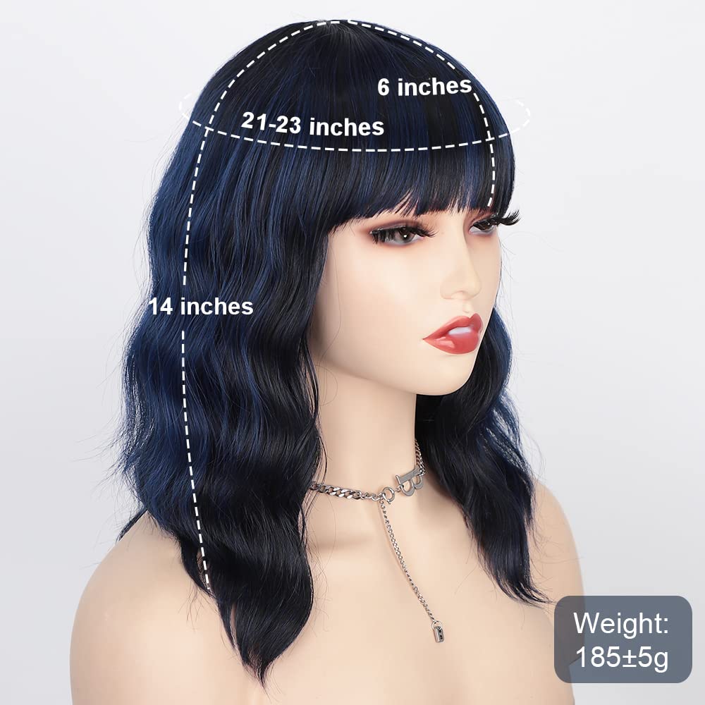 Curly Bob Wig with Bangs Short Wavy Wigs for Women human hair Heat Resistant Wigs - Wigtrends