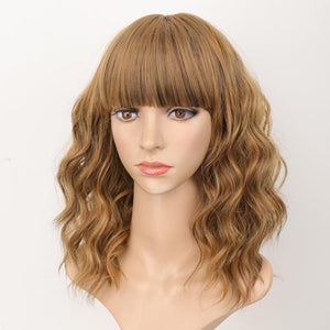 Curly Bob Wig with Bangs Short Wavy Wigs for Women human hair Heat Resistant Wigs - Wigtrends