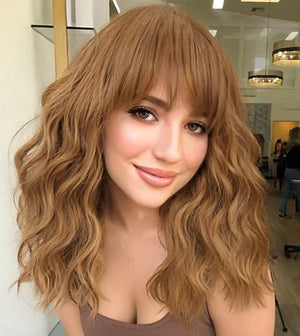 Curly Bob Wig with Bangs Short Wavy Wigs for Women human hair Heat Resistant Wigs - Wigtrends