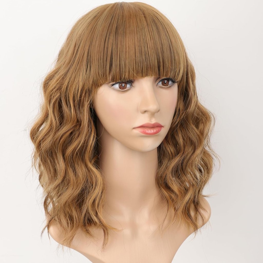 Curly Bob Wig with Bangs Short Wavy Wigs for Women human hair Heat Resistant Wigs - Wigtrends