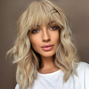 Curly Bob Wig with Bangs Short Wavy Wigs for Women human hair Heat Resistant Wigs - Wigtrends