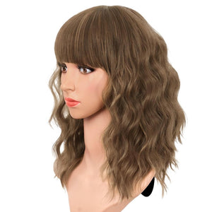 Curly Bob Wig with Bangs Short Wavy Wigs for Women human hair Heat Resistant Wigs - Wigtrends