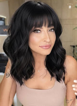 Curly Bob Wig with Bangs Short Wavy Wigs for Women human hair Heat Resistant Wigs - Wigtrends