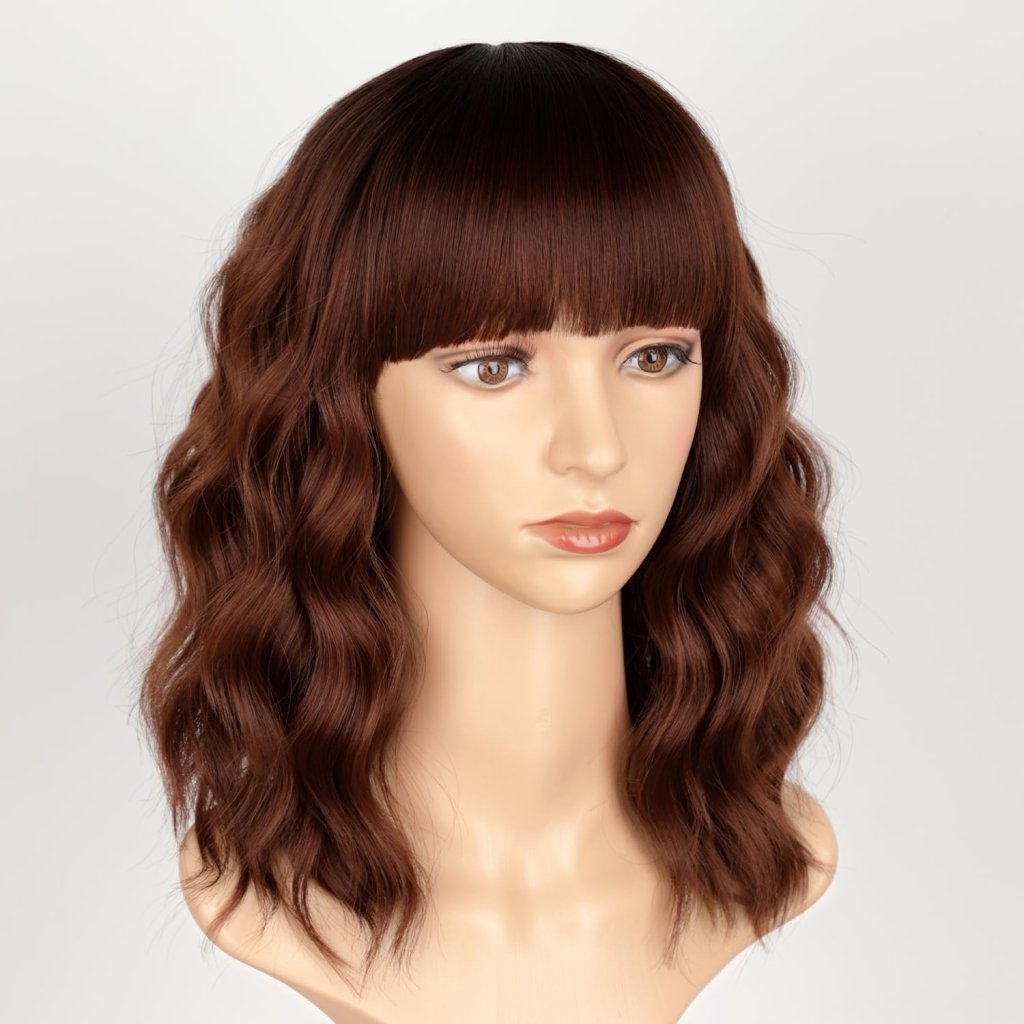 Curly Bob Wig with Bangs Short Wavy Wigs for Women human hair Heat Resistant Wigs - Wigtrends