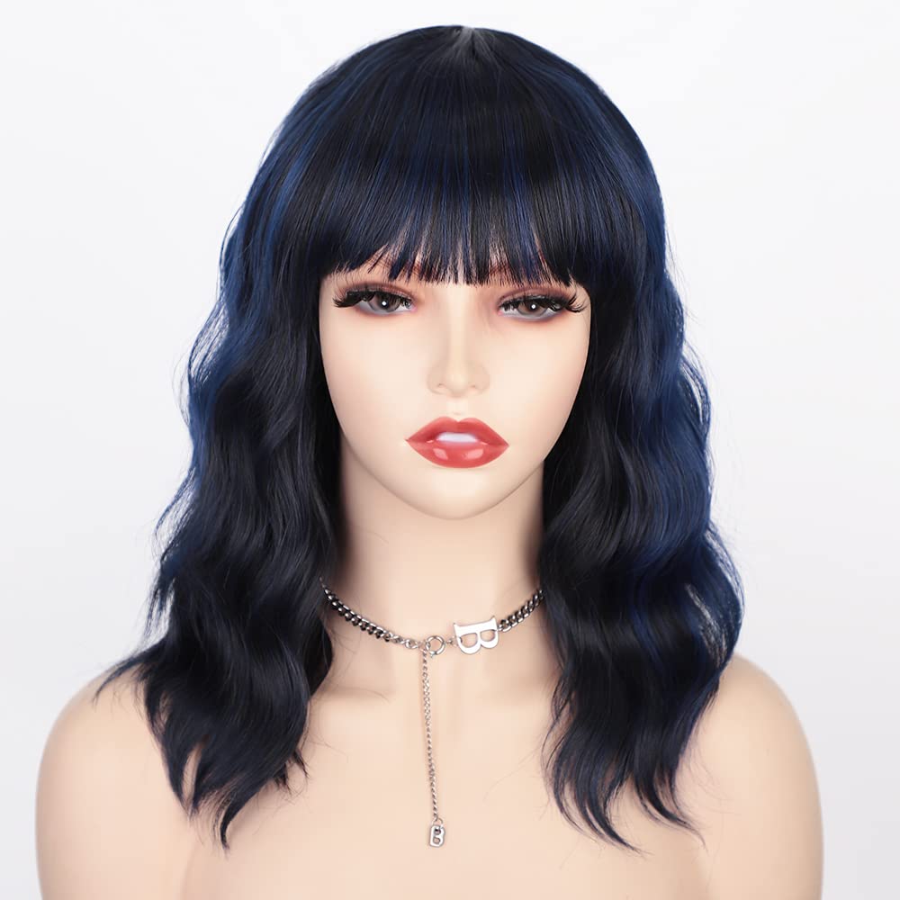 Curly Bob Wig with Bangs Short Wavy Wigs for Women human hair Heat Resistant Wigs - Wigtrends