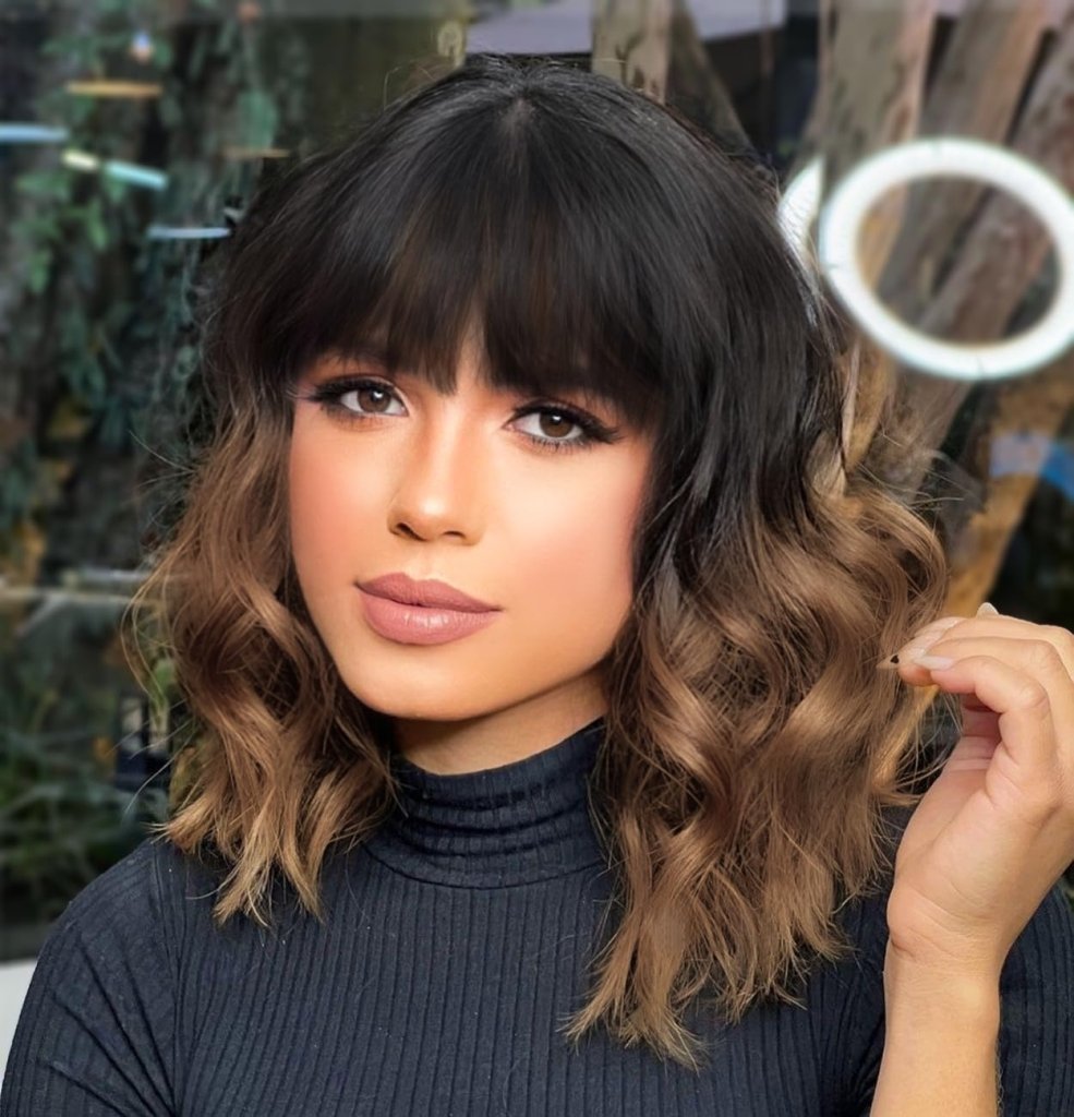 Curly Bob Wig with Bangs Short Wavy Wigs for Women human hair Heat Resistant Wigs - Wigtrends