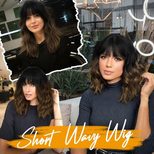 Curly Bob Wig with Bangs Short Wavy Wigs for Women human hair Heat Resistant Wigs - Wigtrends