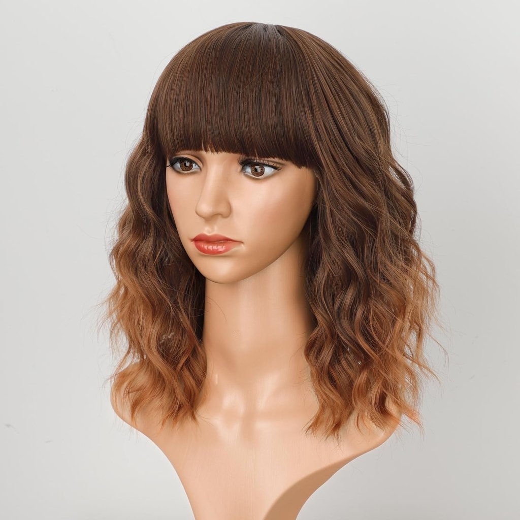 Curly Bob Wig with Bangs Short Wavy Wigs for Women human hair Heat Resistant Wigs - Wigtrends