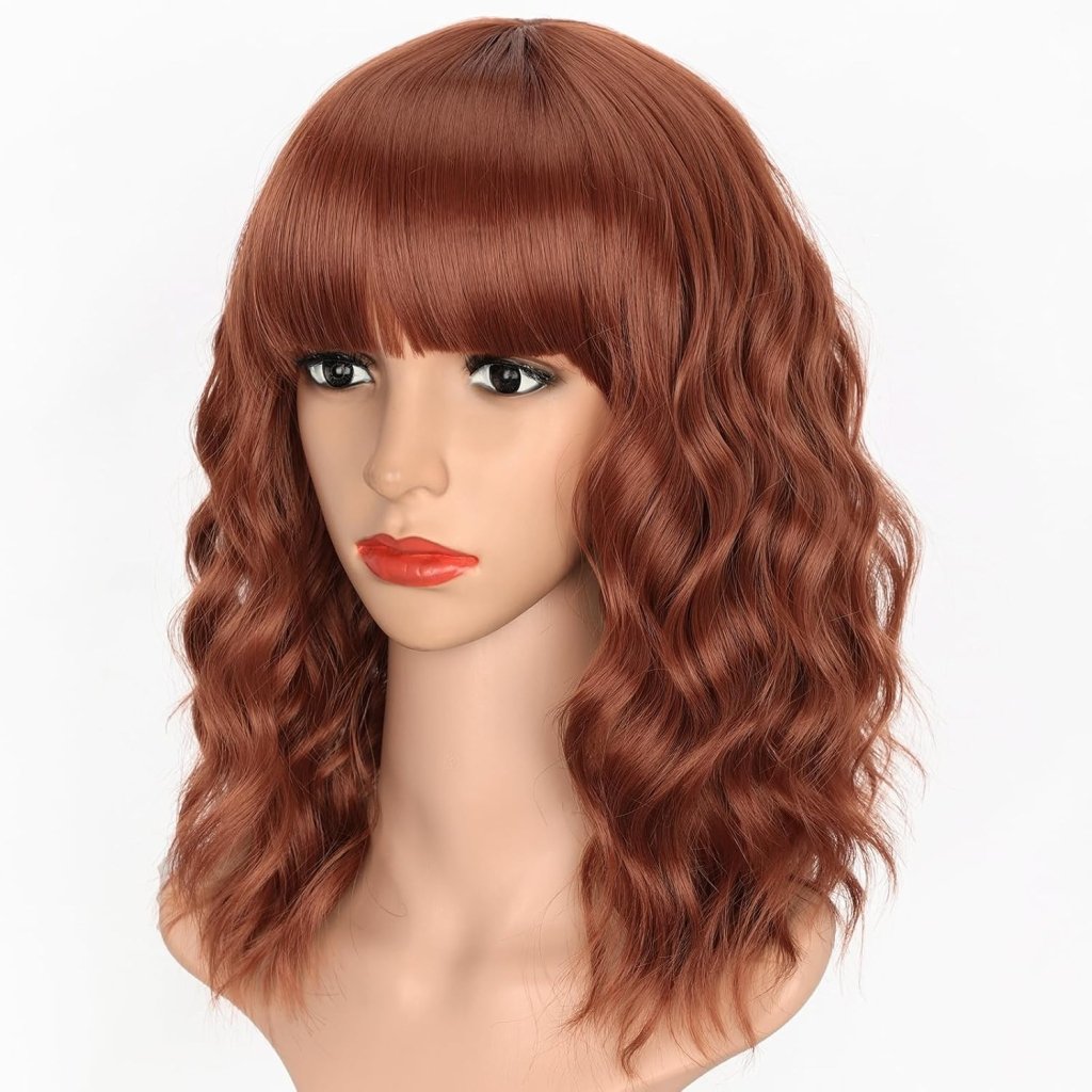 Curly Bob Wig with Bangs Short Wavy Wigs for Women human hair Heat Resistant Wigs - Wigtrends