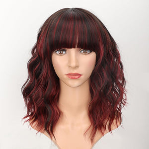 Curly Bob Wig with Bangs Short Wavy Wigs for Women human hair Heat Resistant Wigs - Wigtrends