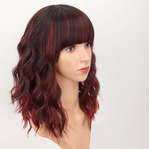 Curly Bob Wig with Bangs Short Wavy Wigs for Women human hair Heat Resistant Wigs - Wigtrends