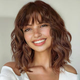 Curly Bob Wig with Bangs Short Wavy Wigs for Women human hair Heat Resistant Wigs - Wigtrends