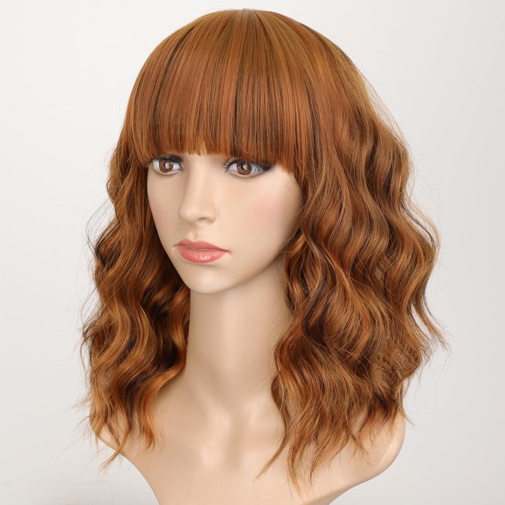 Curly Bob Wig with Bangs Short Wavy Wigs for Women human hair Heat Resistant Wigs - Wigtrends