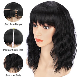 Curly Bob Wig with Bangs Short Wavy Wigs for Women human hair Heat Resistant Wigs - Wigtrends