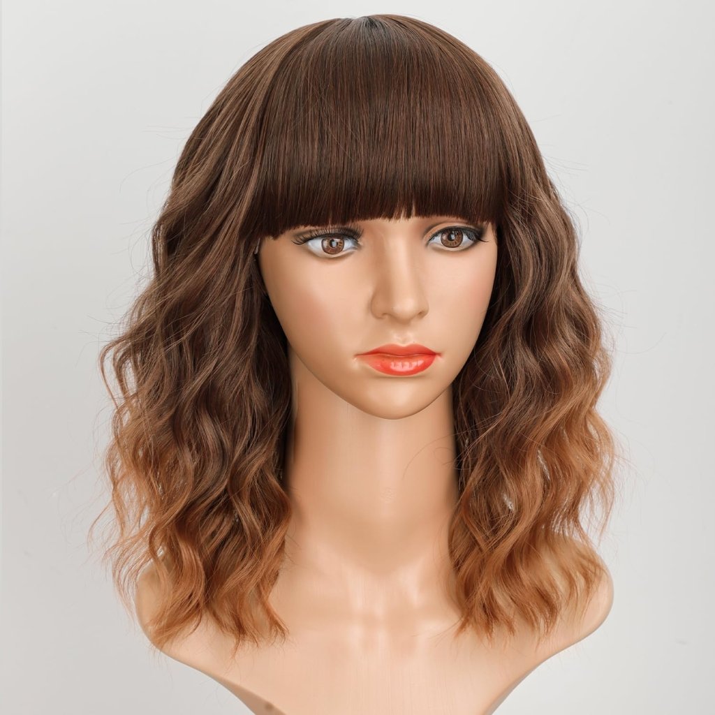 Curly Bob Wig with Bangs Short Wavy Wigs for Women human hair Heat Resistant Wigs - Wigtrends