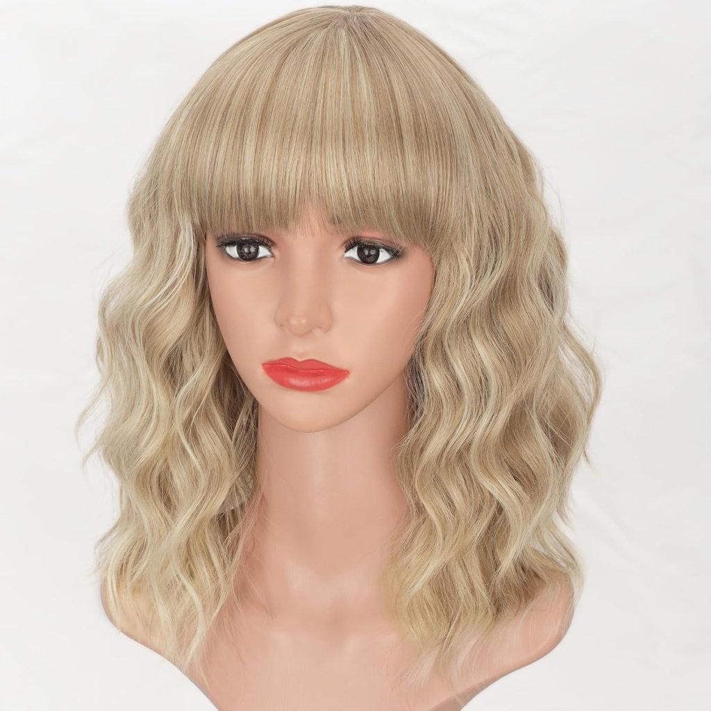 Curly Bob Wig with Bangs Short Wavy Wigs for Women human hair Heat Resistant Wigs - Wigtrends