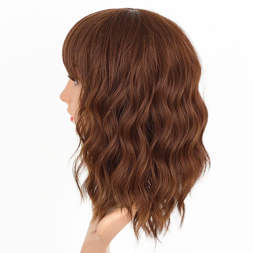 Curly Bob Wig with Bangs Short Wavy Wigs for Women human hair Heat Resistant Wigs - Wigtrends