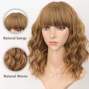 Curly Bob Wig with Bangs Short Wavy Wigs for Women human hair Heat Resistant Wigs - Wigtrends