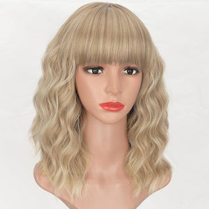 Curly Bob Wig with Bangs Short Wavy Wigs for Women human hair Heat Resistant Wigs - Wigtrends