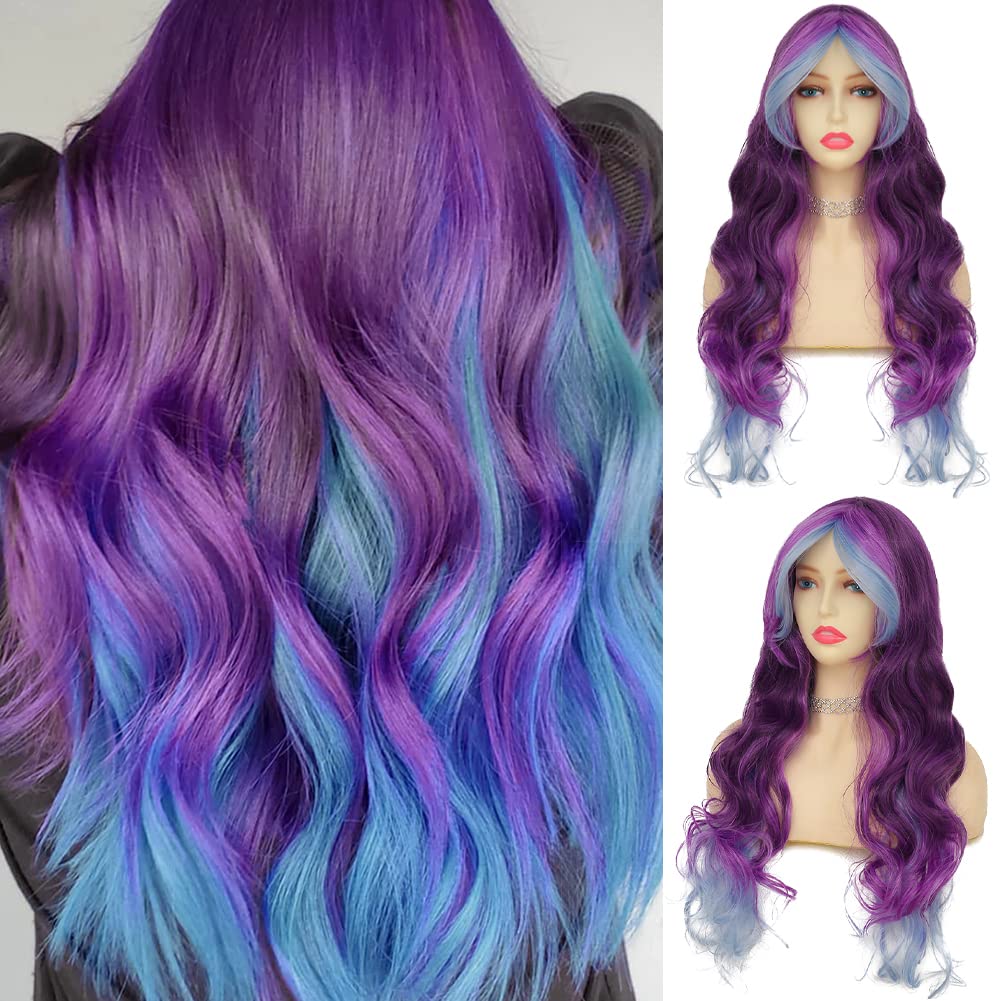 Curly Ombre Grey Wig for Women Long Wave Black Roots Synthetic Hair - Wigtrends