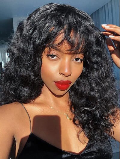 Curly Wigs For Black Women Lace Front Black Wigs With Bangs Synthetic Wigs - Wigtrends