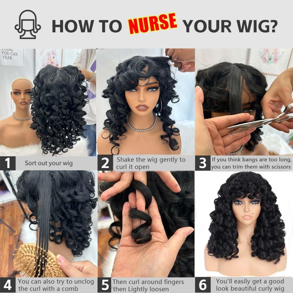 Curly Wigs for White Black Women 20 Inch Long Curly Afro Wig with Bangs Human Hair Wig - Wigtrends