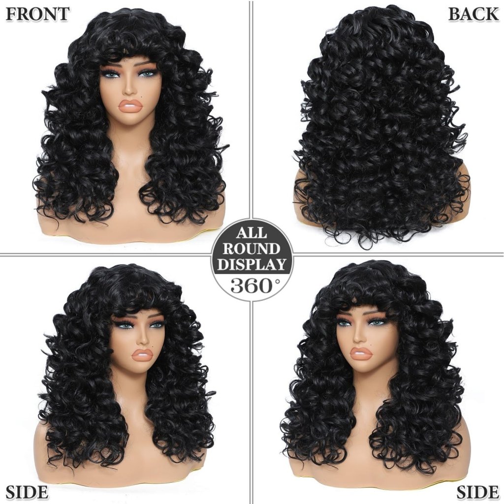 Curly Wigs for White Black Women 20 Inch Long Curly Afro Wig with Bangs Human Hair Wig - Wigtrends