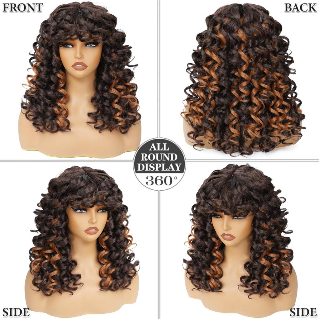 Curly Wigs for White Black Women 20 Inch Long Curly Afro Wig with Bangs Human Hair Wig - Wigtrends