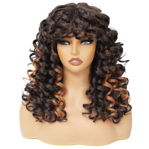 Curly Wigs for White Black Women 20 Inch Long Curly Afro Wig with Bangs Human Hair Wig - Wigtrends