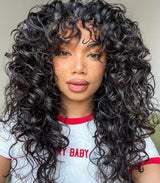 Curly Wigs for White Black Women 20 Inch Long Curly Afro Wig with Bangs Human Hair Wig - Wigtrends