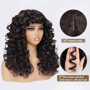 Curly Wigs for White Black Women 20 Inch Long Curly Afro Wig with Bangs Human Hair Wig - Wigtrends