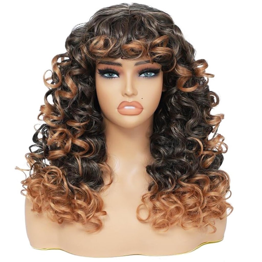 Curly Wigs for White Black Women 20 Inch Long Curly Afro Wig with Bangs Human Hair Wig - Wigtrends