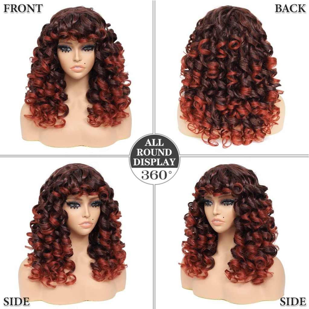 Curly Wigs for White Black Women 20 Inch Long Curly Afro Wig with Bangs Human Hair Wig - Wigtrends