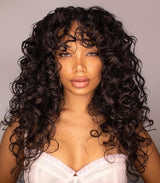 Curly Wigs for White Black Women 20 Inch Long Curly Afro Wig with Bangs Human Hair Wig - Wigtrends